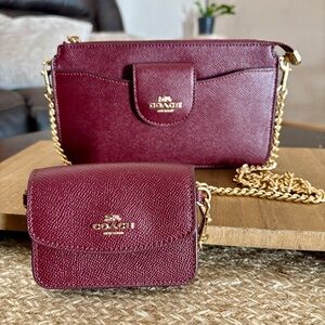 Coach Poppy Leather Two-Piece Crossbody Set with Gold Chain
